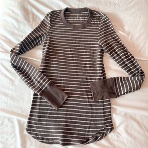 Aerie Chocolate Brown Striped Ribbed Long Sleeve Top Size XS